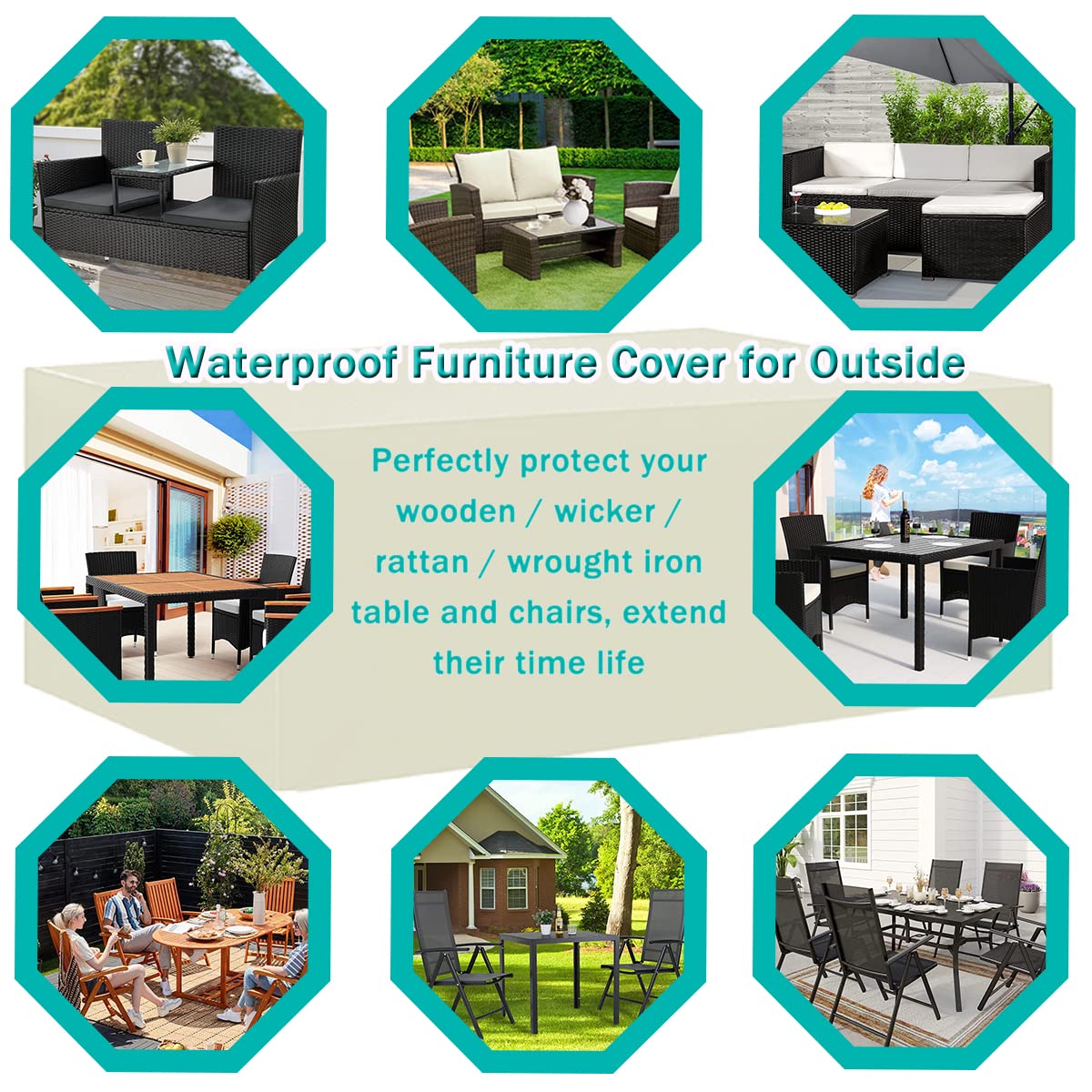 Housse Table de Jardin Rectangulaire Housse Protection Salon de Jardin Exterieur Bâche Table Jardin Imperméable Housse de Protection pour Table, Meubles, 420D Tissu Oxford, Beige (240x130x70cm)
