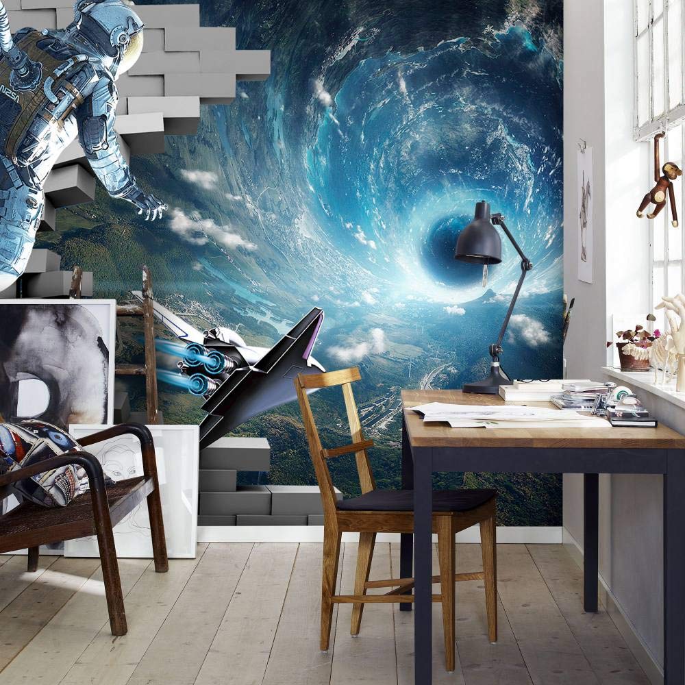 3D Astranot Facing The Black Hole Wallpaper Living Room Stylish Modern - Custom Size (3D Astronaut Facing Black Hole)