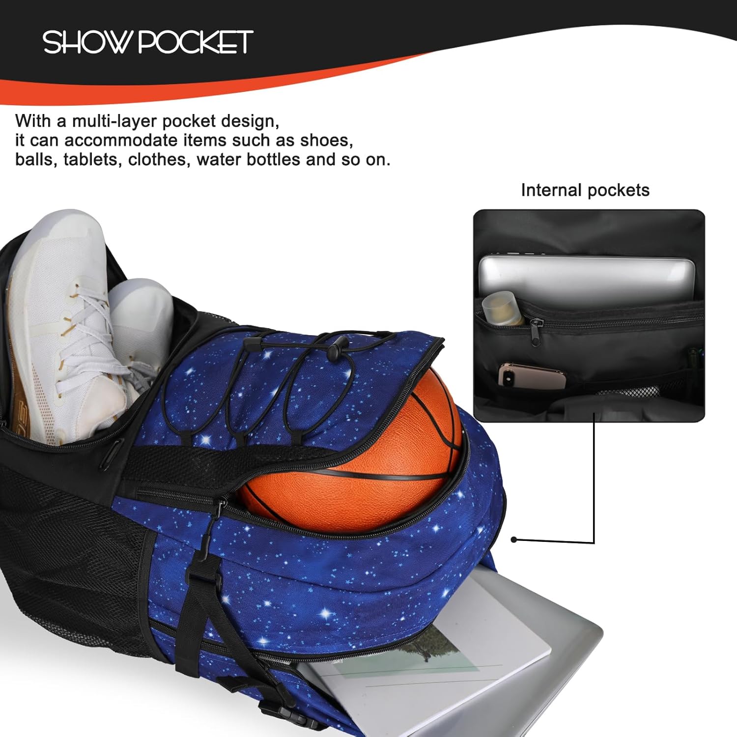 Goloni Basketball Backpack,Large Sports Bag with Ball Compartment & Shoe Compartment,Basketball Bag Fit Volleyball, soccer,Gym - Image 3