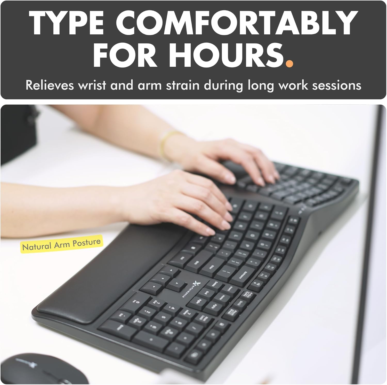 X9 Wireless Ergonomic Keyboard with Cushioned Wrist Support - Type Comfortably Longer - Wireless Split Keyboard for Laptop, PC & Chrome Computer with 110 Ergo Keys & 5ft Cable - Image 2