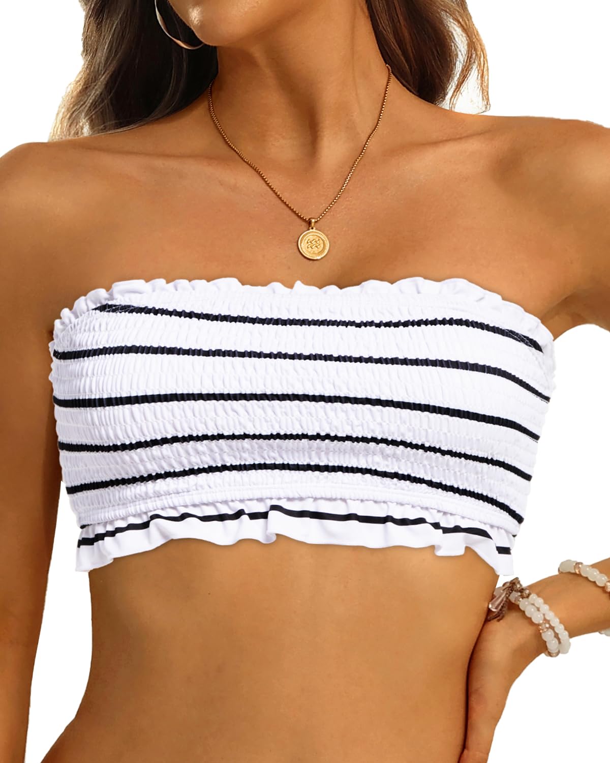 Aqua Eve Women Strapless Bikini Top Only Bandeau Swim Top Tube Top Swimsuit