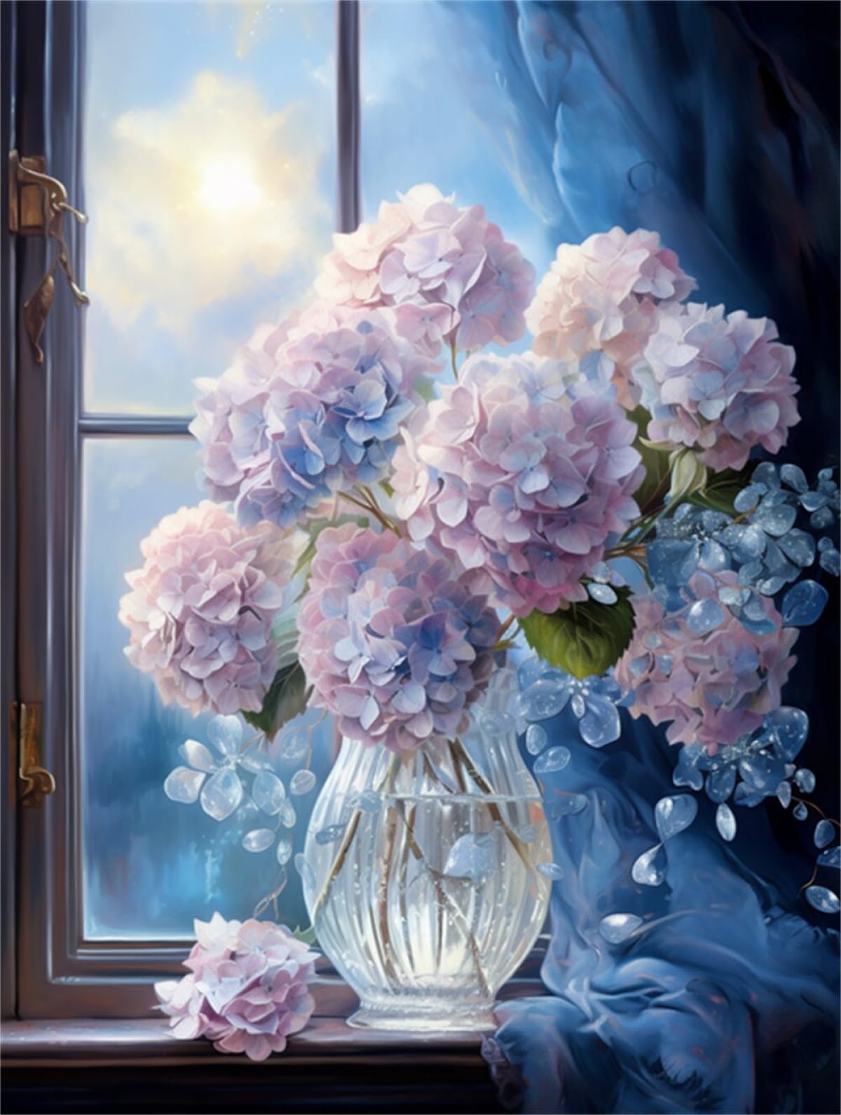 Taxpy 11CT Fantasy Flowers DIY Craft Kits for Adults Hydrangea in A Vase DIY Cross Stitch Embroidery Kits Craft Needlework Set Printed Canvas Starter Kit for Adults and Beginners 30x40cm