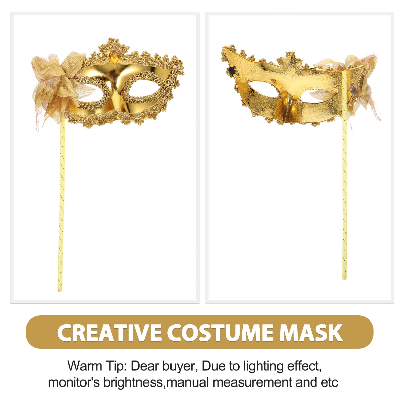 MAGICLULU Maschera Halloween da Decorare 3 Pezzi in Plastica Oro, Design Creativo Cristalli, Maschere a Mano Comode per Adulti e Donne, per Feste di Carnevale e Halloween