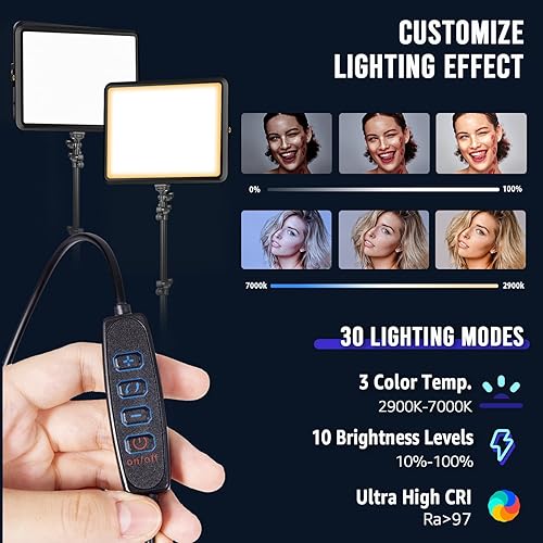 Miniatura 4 de NiceVeedi - Kit de iluminación para fotografía, kit de luz LED de video de 22 W, luz de estudio de 2900-7000 K con soporte para trípode, luz de
