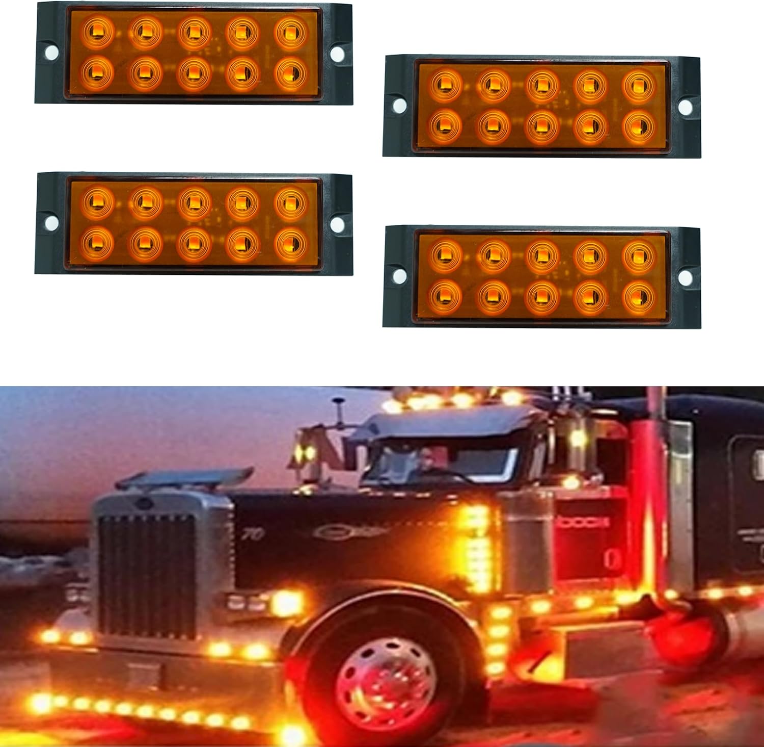 4pcs LED Side Marker Lights,12V Amber Square Clearance Lights Waterproof Tail Signal Light for Car Truck RV Pickup Camper