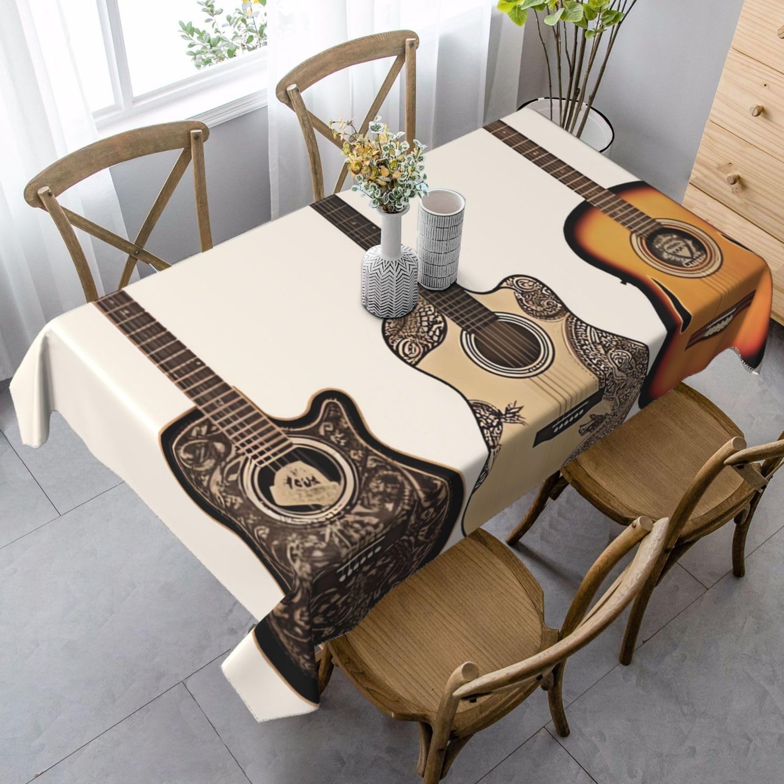 FodPand 35x55 Inch Tablecloth Stain and Wrinkle Resistant Table Cover Rectangular Washable Kitchen Table Cloth for Dinning Room Picnic Patio Party Decor, Guitar