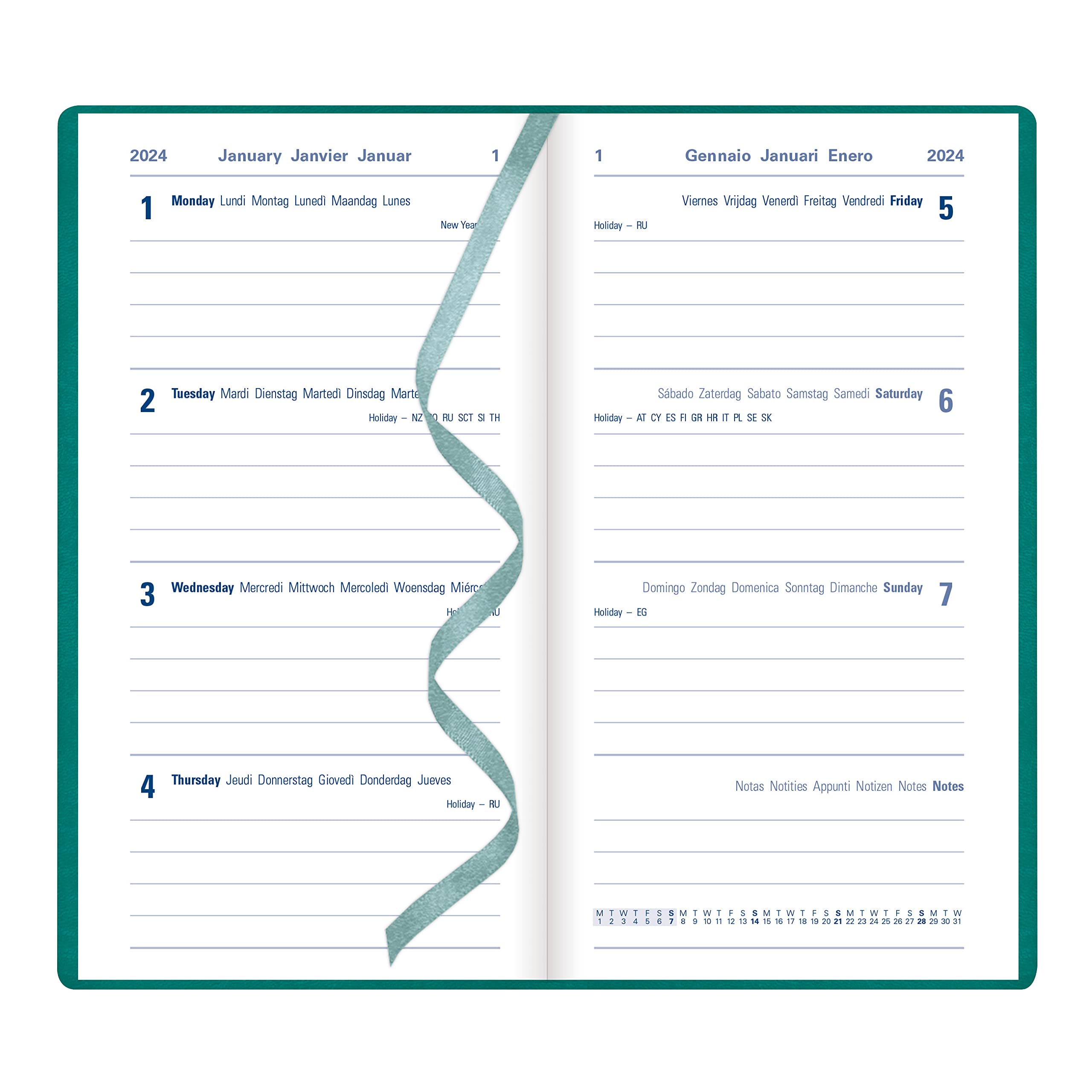 Letts Of London Woodland Weekly Planner 2024 - Pocket Size 5.875x3.125, 12 Months, Multilingual, Green