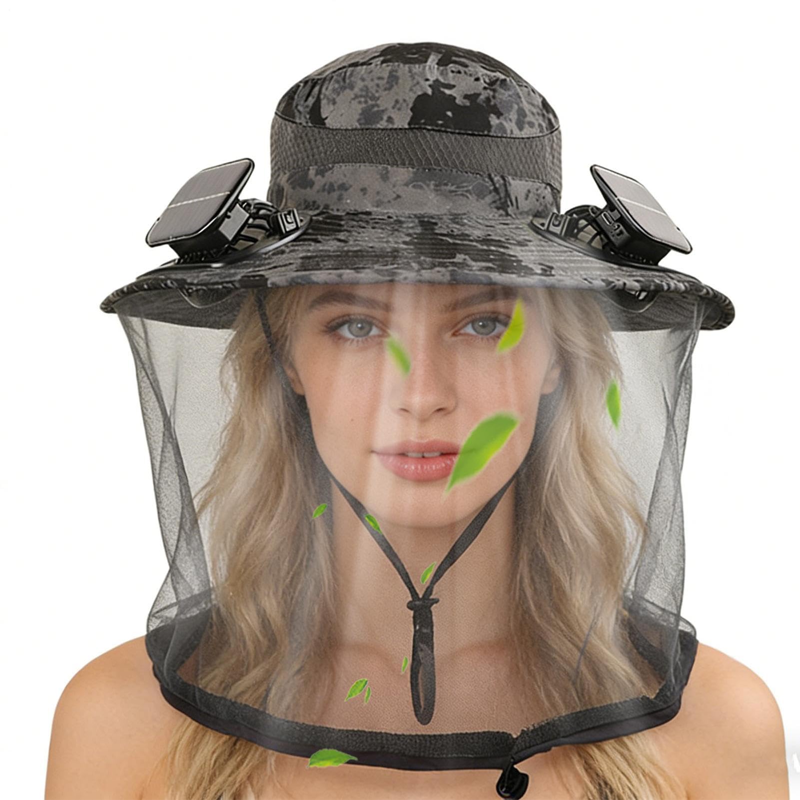 Cappello da pescatore UPF50+ con rete per insetti, cappello da sole a tesa larga con ventilatore, per sport all'aria aperta, unisex, escursionismo, campeggio, viaggi, compleanno