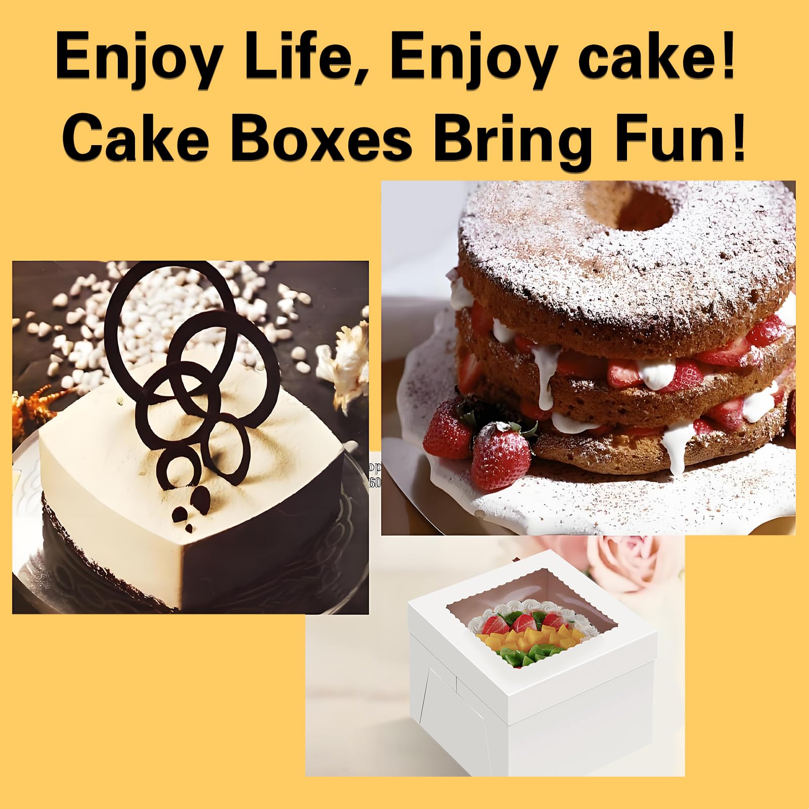 Paquete de 10 cajas para tartas de 12 pulgadas de alto con tablas para tartas (10 cajas y 10 tablas), cajas de panadería blancas de 12 x 12 x 8 pulgadas con ventana para chocolates, cajas de