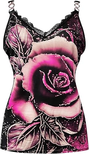 Miniatura 3 de Camisetas para mujer con cuello en V y tirantes delgados sin mangas con ribete de encaje sexy blusa casual de verano