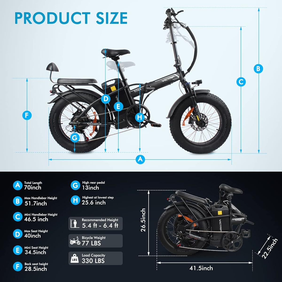 37/mo Finance Titan 32Ah Battery 100 Miles Long Range 750W Folding Electric Bike for Adults