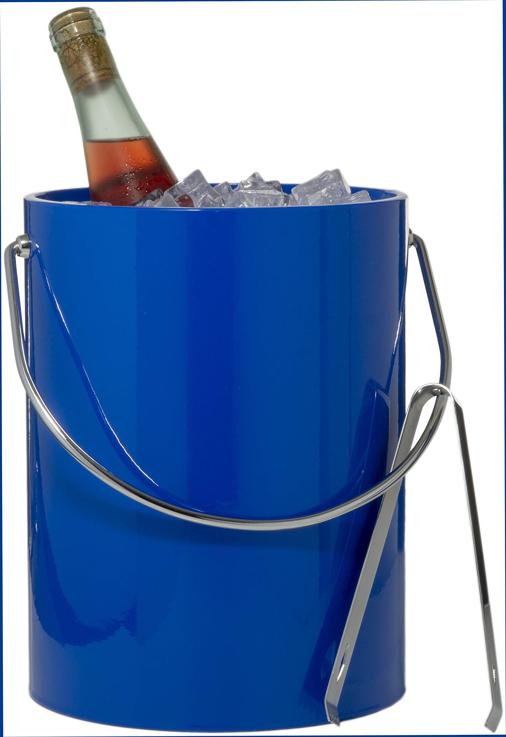 Mr. Ice Bucket By Stephanie Imports Cubo de hielo aislado de doble pared de 5 cuartos con pinzas para hielo y abridor de botellas Azul