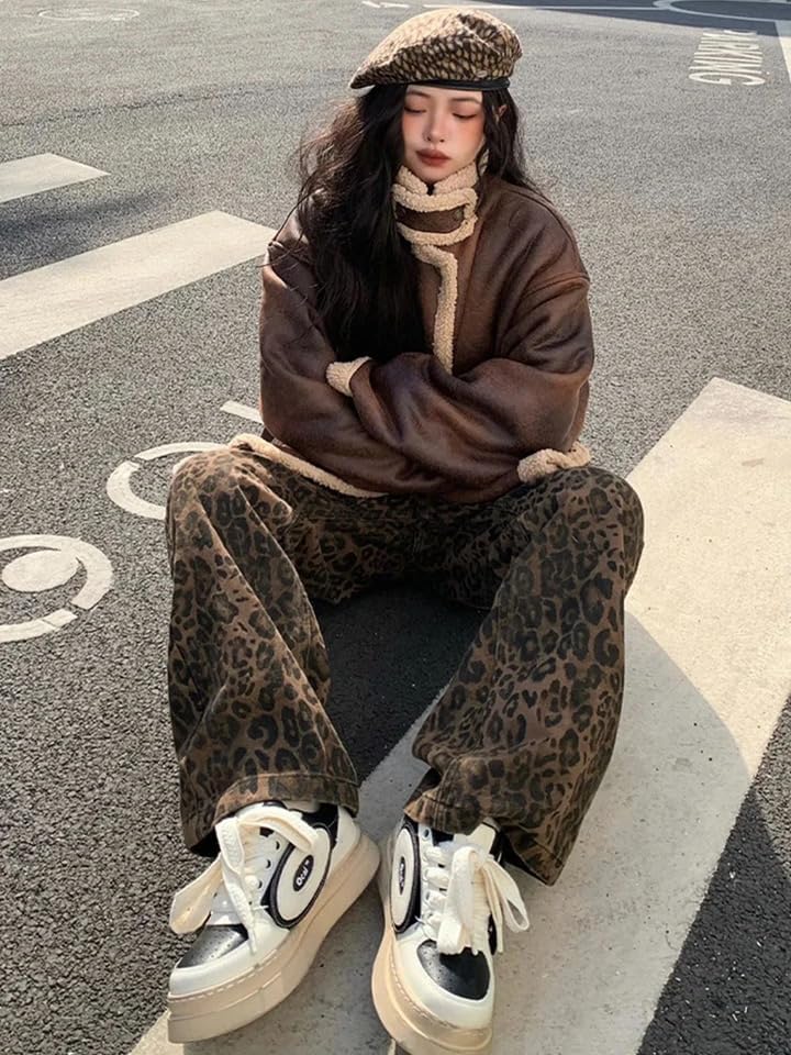 Unisex Y2k Baggy Jeans Leopard Print Jeans for Women Men Aesthetic Pants Vintage Oversize Denim Pants Cargo Pants4