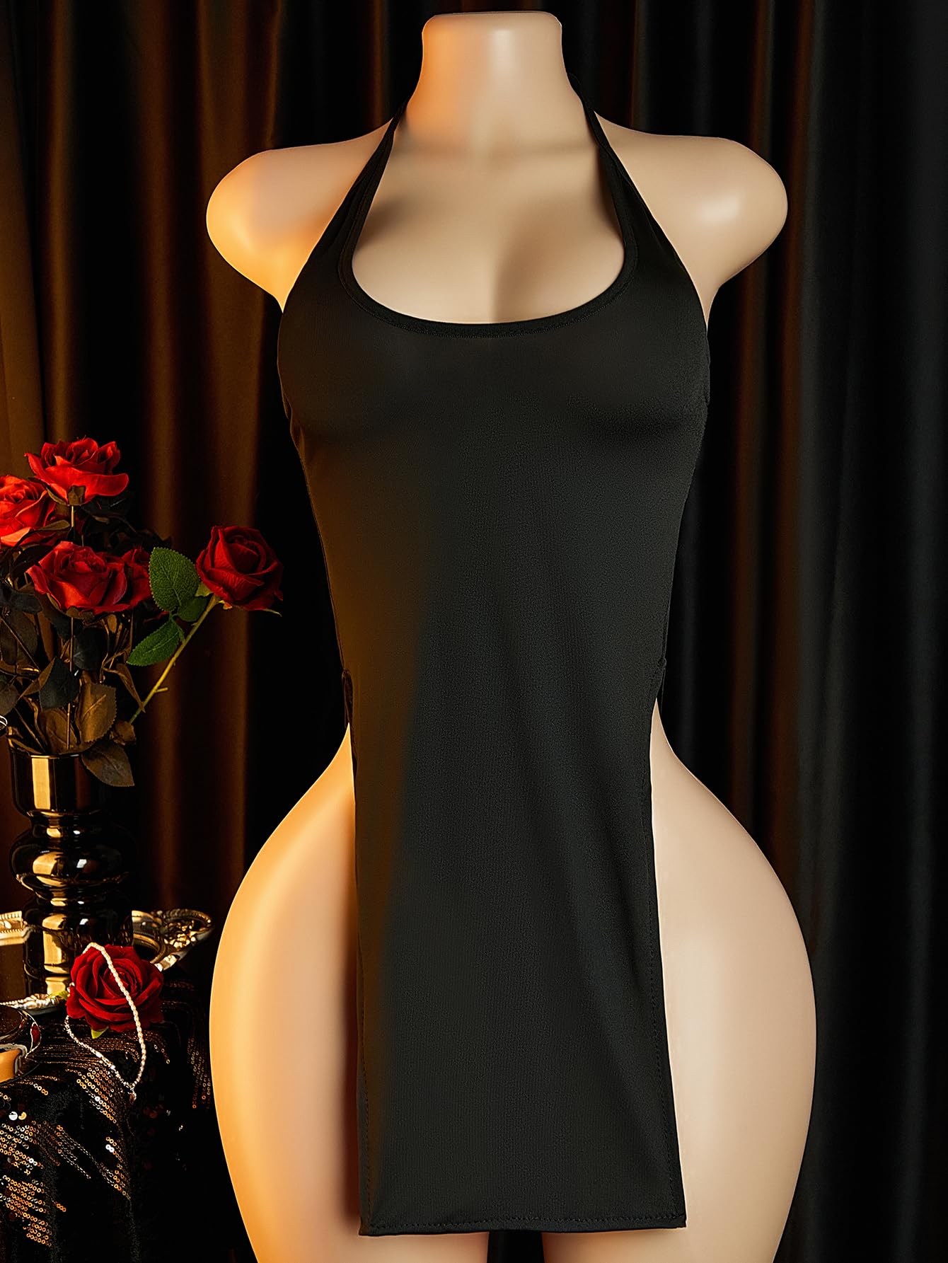 ADSEXY Sexy Lingerie for Women Backless Babydoll Lingerie Dress Nightgown Chemise One Piece Fits S-L Size: One Size Black Dress