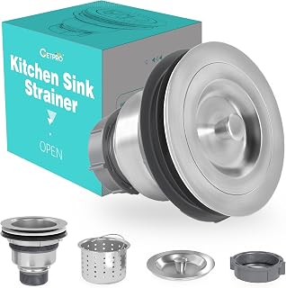 Kitchen Sink Drain 3-1/2 Inch Sink Strainer Assembly Kit 304 Stainless Steel Removable Deep Waste Basket and Sealing Lid Kitchen Sink Drain Assembly Kit for Standard Kitchen Sink