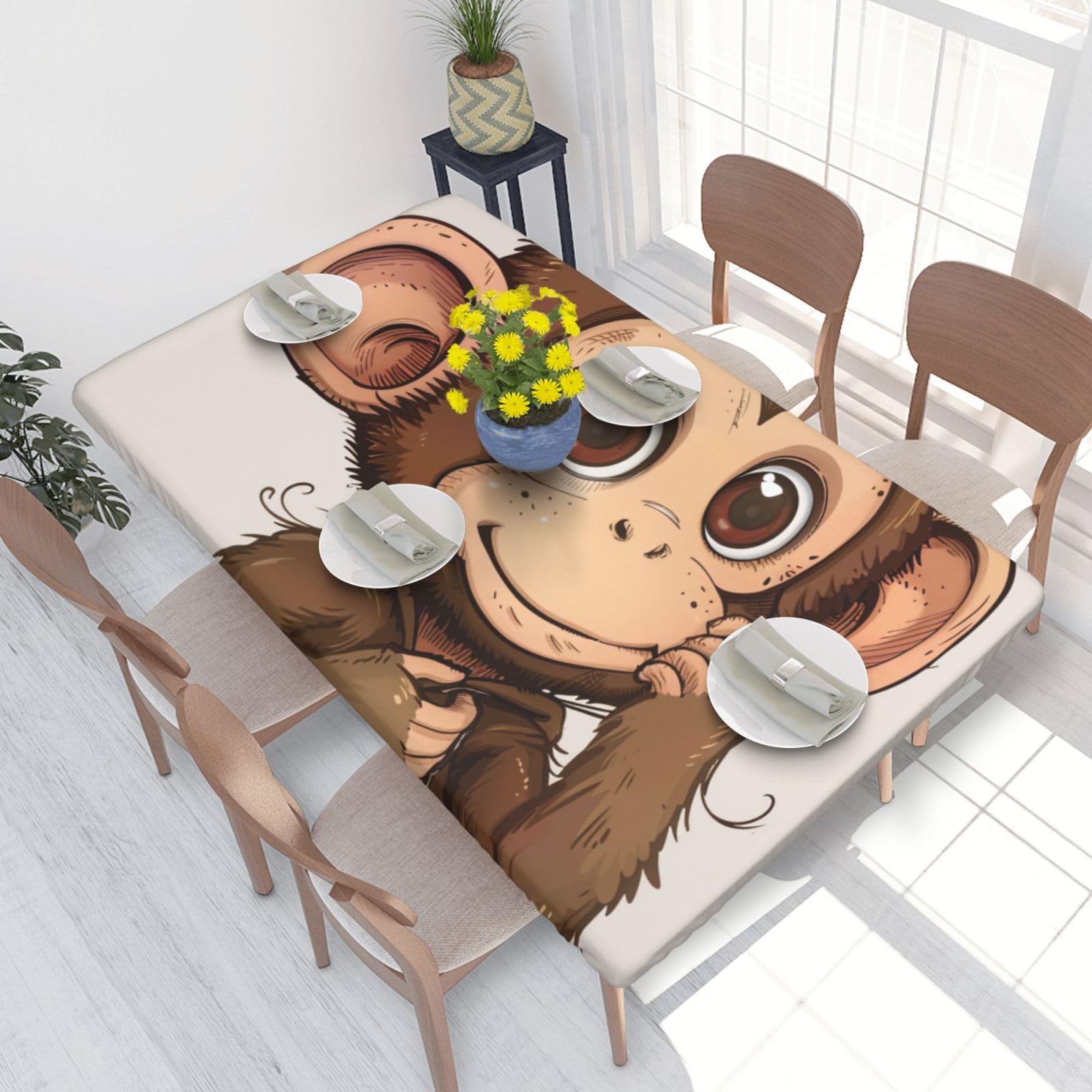 WPKJU Monkey Art Print Printed Tablecloths 4ft Rectangular Table Covers Washable Polyester Decorative Table Cloth for Dining Table Picnic Wedding