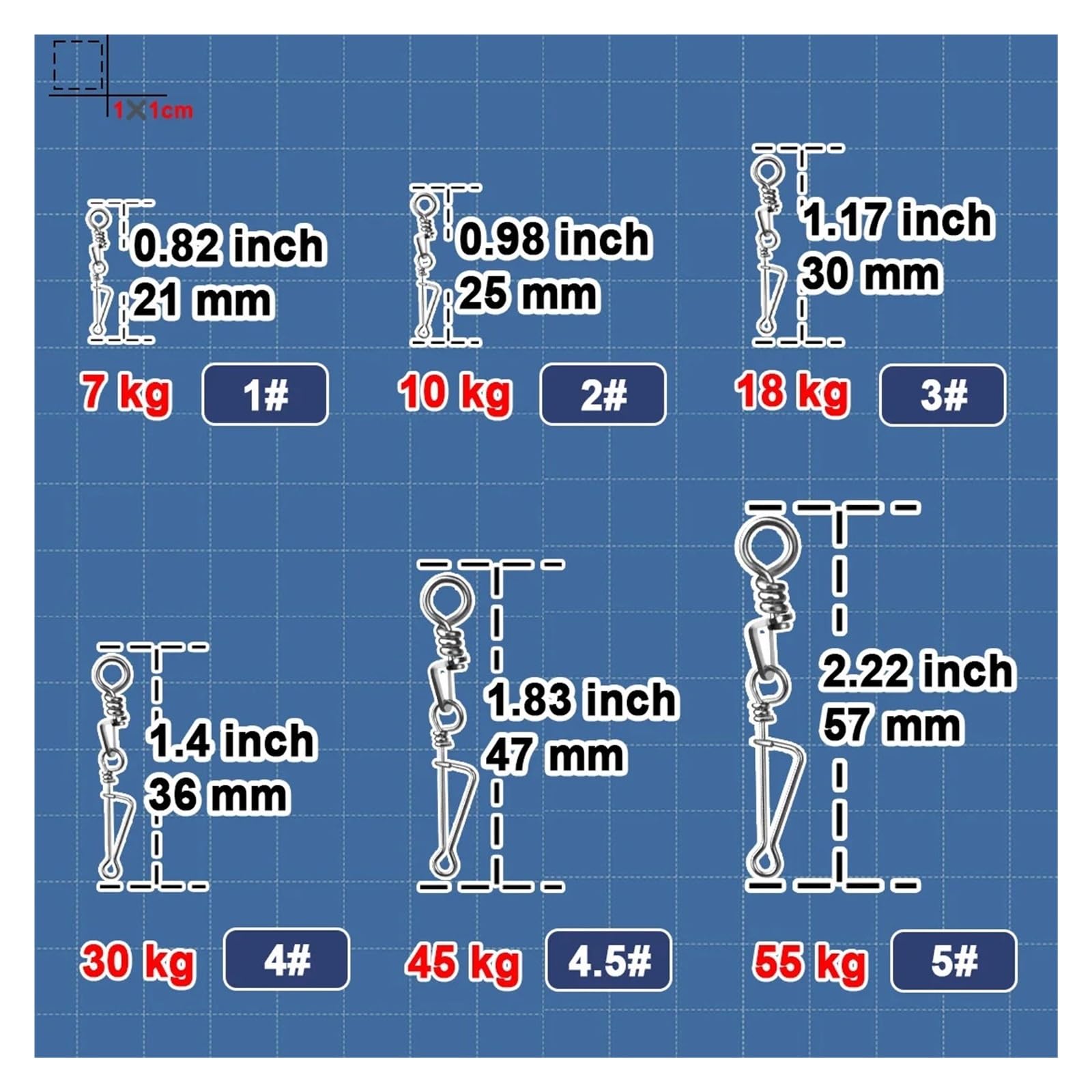 25~100 pièces pêche Moins émerillons roulants connecteur de leurre de pêche Boutons-Pression Carpe Bar Eau Douce(Size 4.5 47mm 45kg,100 Pcs)