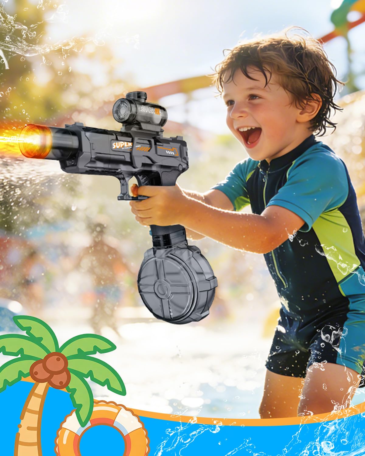 2 Piezas Pistola de Agua Eléctrica, Pistola de Agua Niños con Llama LED, Gran Capacidad Recargable Pistola de Agua Automática, Alcance 8-10 M, Exterior Juguetes para Niños 3+, Piscina, Playa, Fiesta