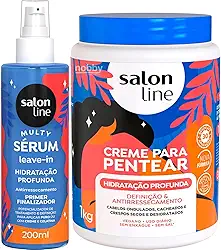 Salon Line Kit Hidratação Profunda, Creme para Pentear 1kg + Sérum Leave-in 200ml, para Cabelos Cacheados e Crespos