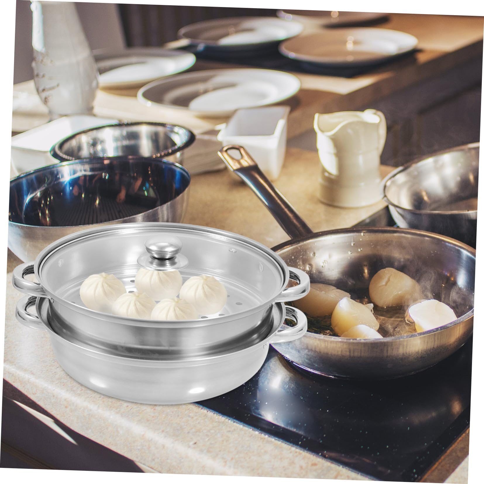ULTECHNOVO Olla Vaporera de Acero Inoxidable Vaporera Multifuncional para Cocinar Vapor Tapadera para Verduras y Panecillos
