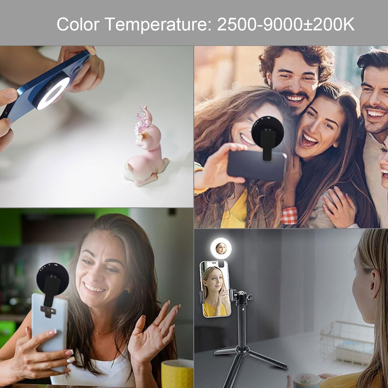 Magnetic Phone Selfie Light, Portable Mobile Phone Fill Light, LED Video Light with Clip, 2500‑9000K Type C Rechargeable Light for Selfies Video Conferences Vlogging