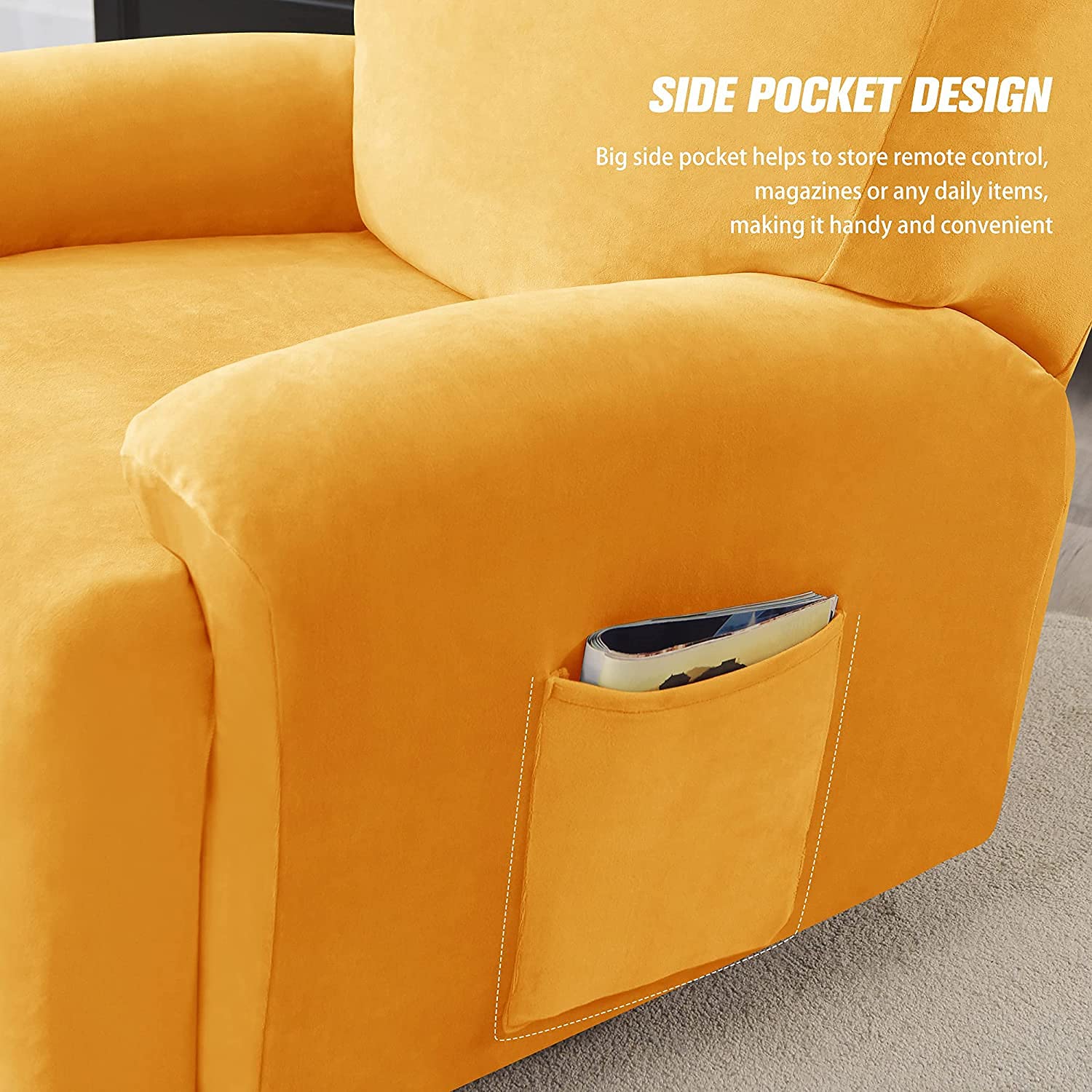 4-teilige Samt Ruhesessel Bezüge, Soft Velvet Plush Couchbezug Stilvolle Luxus-Möbelbezüge Anti-Rutsch-High Stretch Relaxsessel Bezüge Mit Elastischem Boden (Gold)
