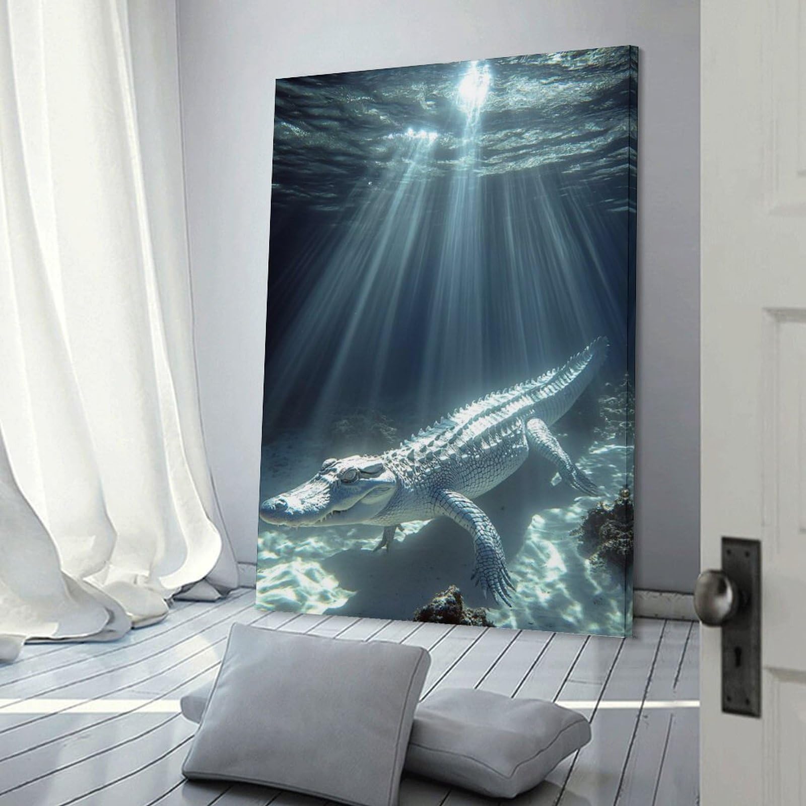 Junmoney Frame-Style-23 Wall Picture Print Albino Alligator Underwater, 24X36inch(60X90cm), For Feature Walls In Flats Or Modern Rooms, An Easy Match For Collected Prints