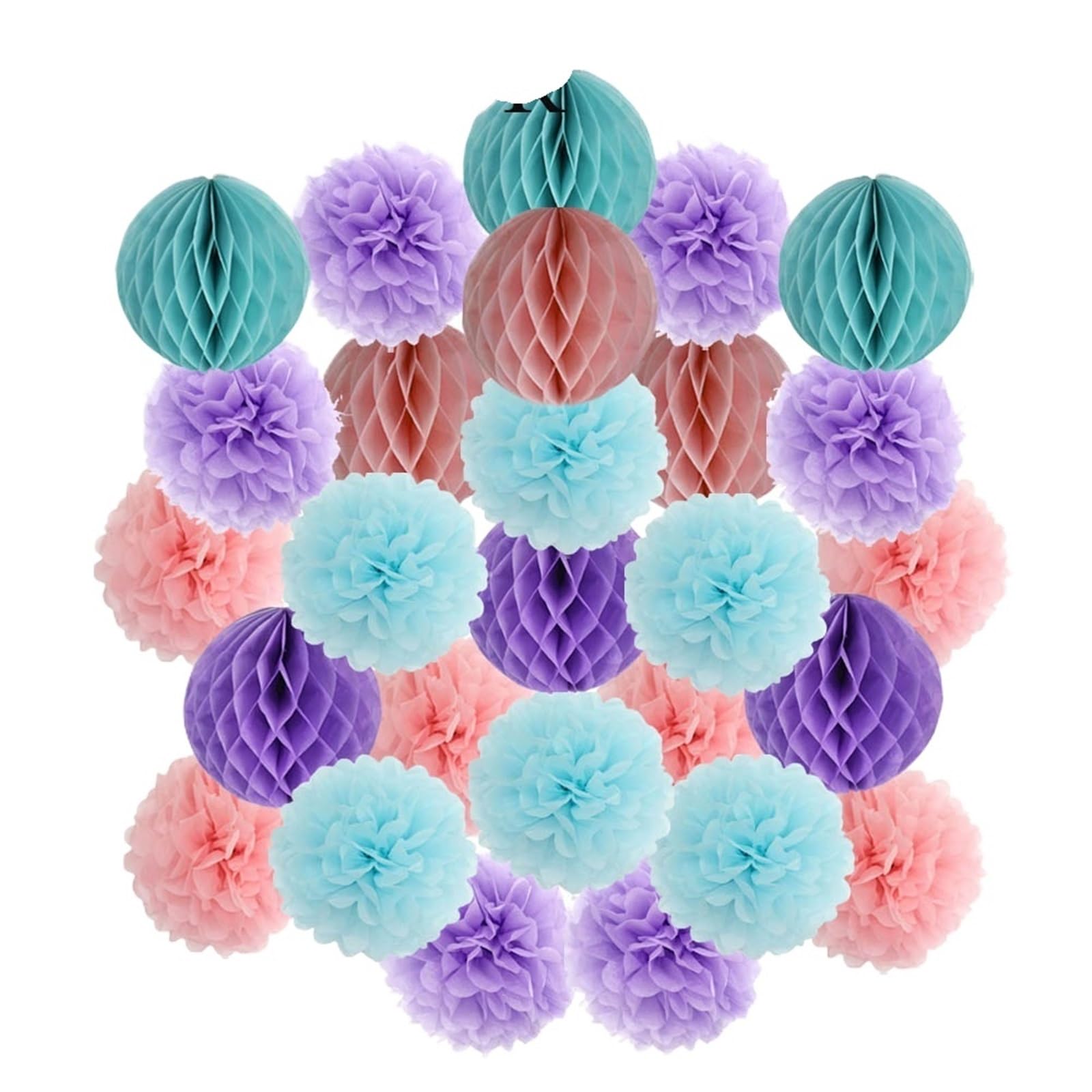 Pompon en papier Décoration de cérémonie mariage DIY, boule ronde suspendue, pompon en papier nid d'abeille for baptême, fête d'anniversaire(Pink Purple Blue,12inch(30cm))