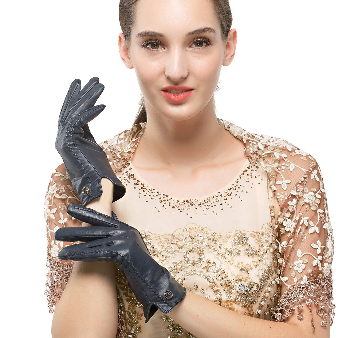 Nappaglo Women Touchscreen Leather Glove Pure Cashmere Lining Winter Warm Glove