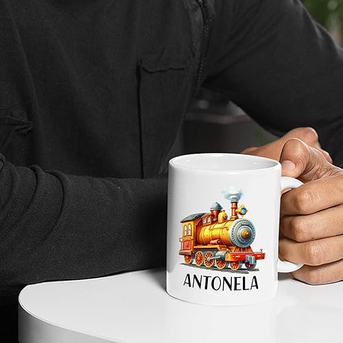 Miniatura 6 de Taza de café de tren personalizada con nombre de los niños, taza de café de tren regalo para niños y niños, locomotora personalizada taza de