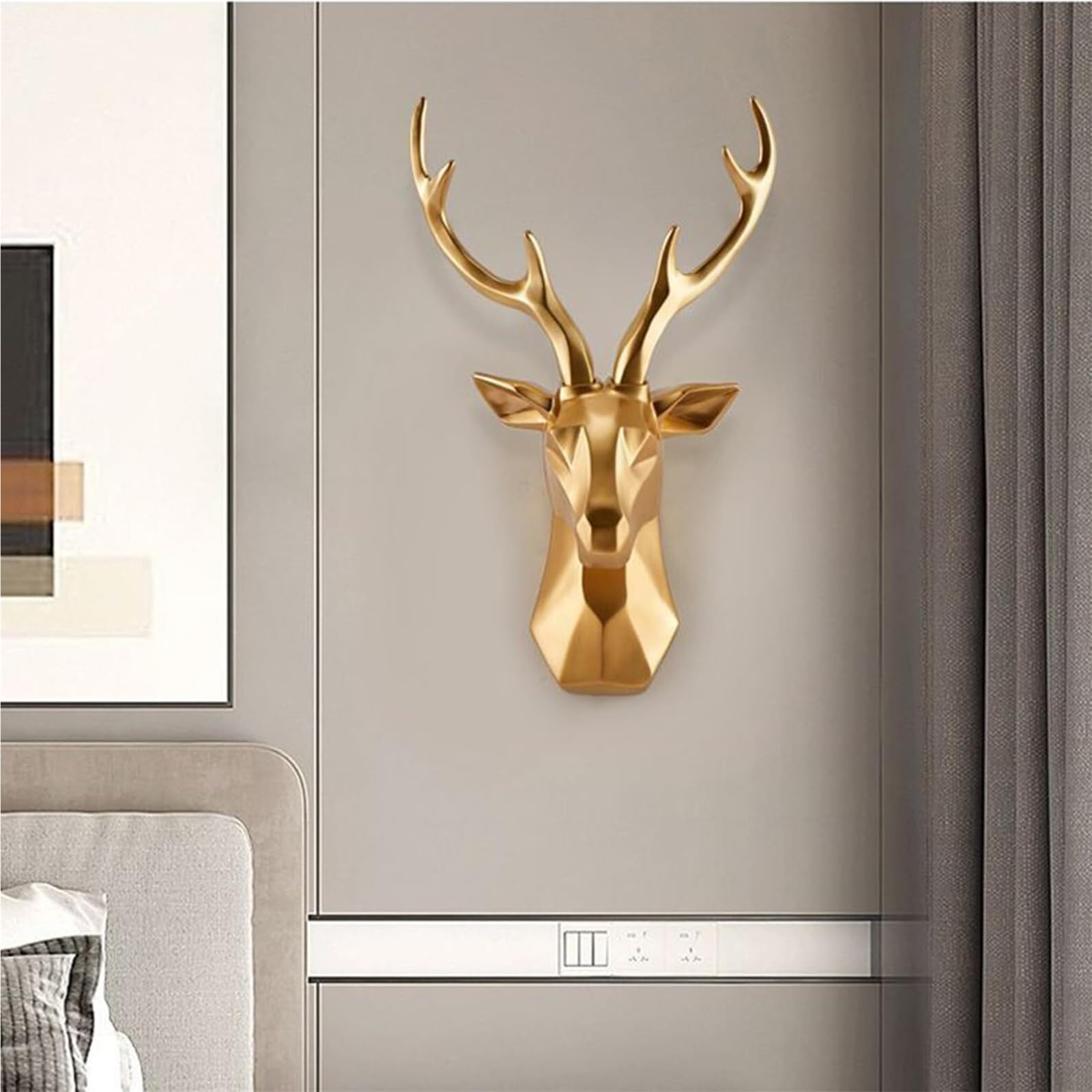 Regalos para Mujeres Cabezas de Animales decoración Pared Resina Cabeza Ciervo Estatua geométrica Decoración para estanterías(A3)