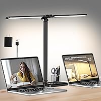 Vista 9 de Lámpara de escritorio LED retráctil regulable con puerto de carga USB, 50 modos de iluminación, brazo doble oscilante, arquitecto, lámpara de mesa