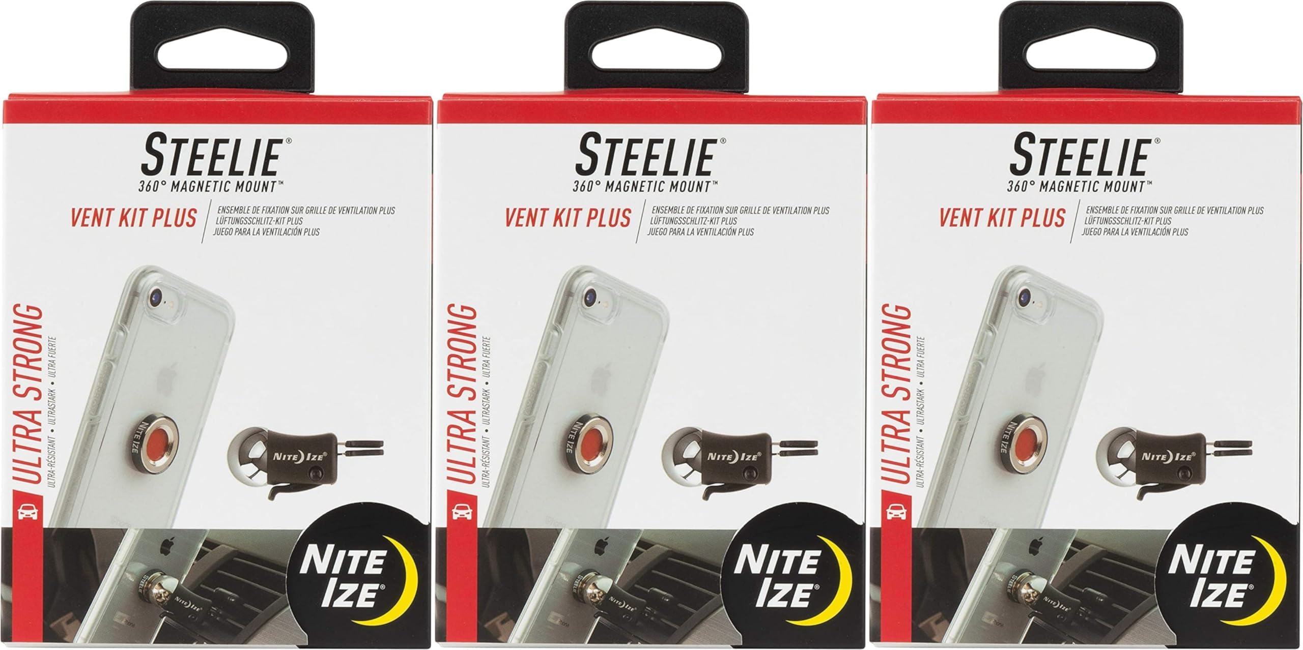 Nite Ize Steelie Vent Mount Kit Plus - Magnetic Car Vent Mount for Smartphones with 2X Holding Power and Restickable Magnet Adapter