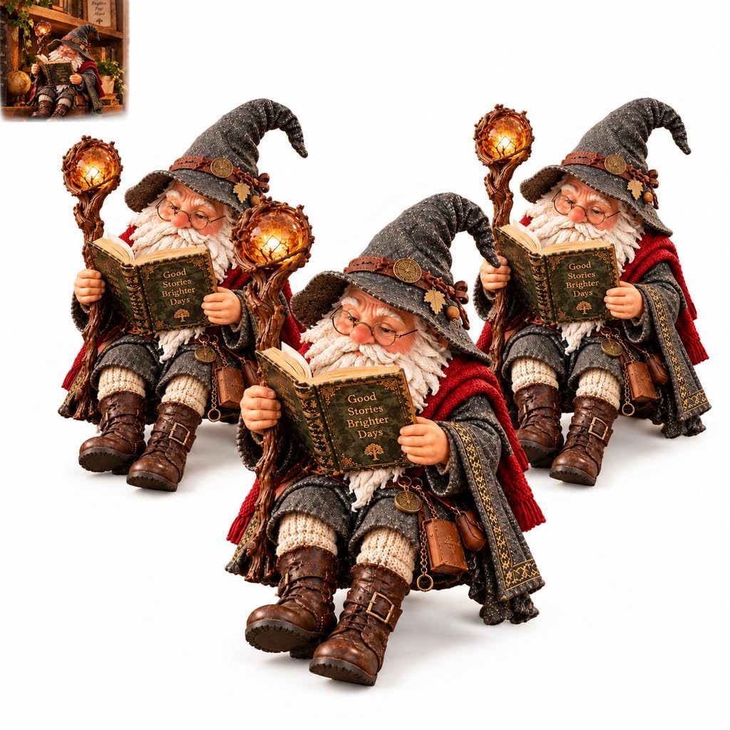 The Wandering Scholar Gnome Enchanted Reading Wizard Figurine, Resin Decor