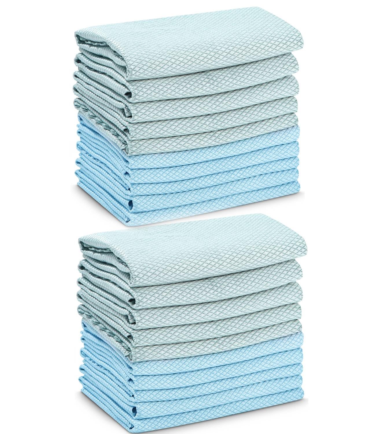 Bixury 20 paños de limpieza de microfibra gris + azul, reutilizables, paños de limpieza para ventanas, cocina, espejo