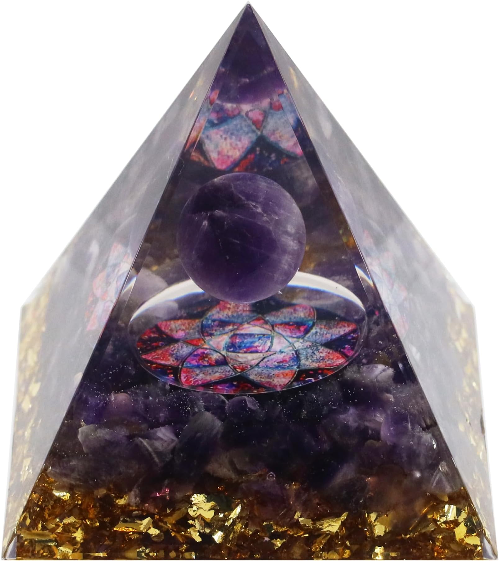 Orgone Pyramid, Mysterious Amethyst Planet & Amethyst, Healing Crystals Orgonite Pyramids for Meditation Positive Energy Protection Chakra Balancing, NP01001-02014