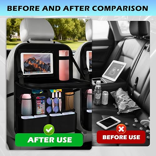 Miniatura 3 de Organizador de asiento trasero mejorado 2025, organizador multifuncional para asiento trasero con bandeja para autos y soporte para tazas, Roadtrip