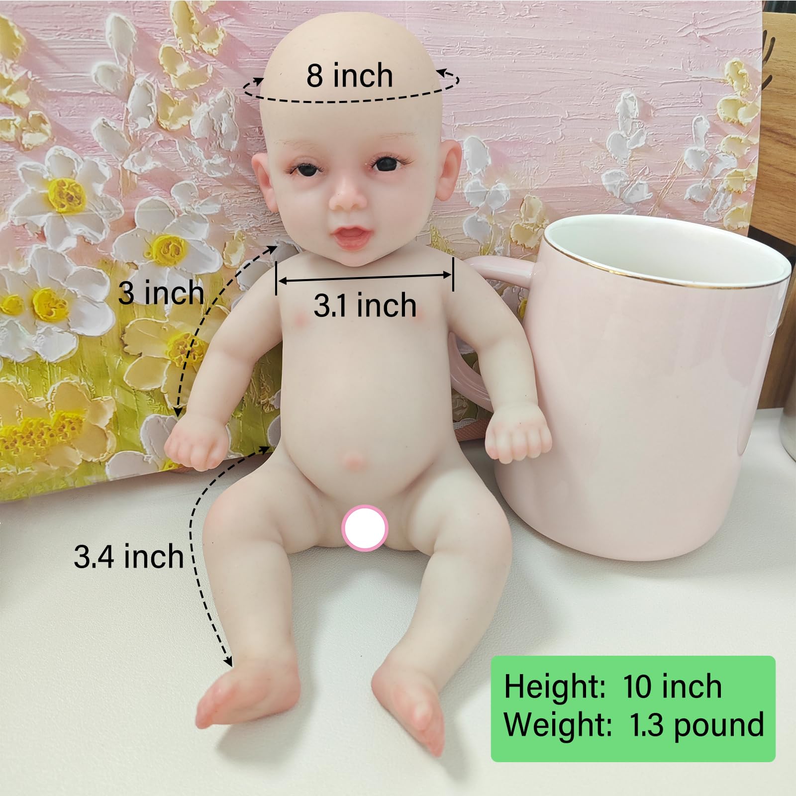LCUPPON Silicone Dolls Baby Mini 10 Inch Full Silicone Body (Ivory), 25 cm lang, 10 cm breit, 4 cm hoch - Image 2