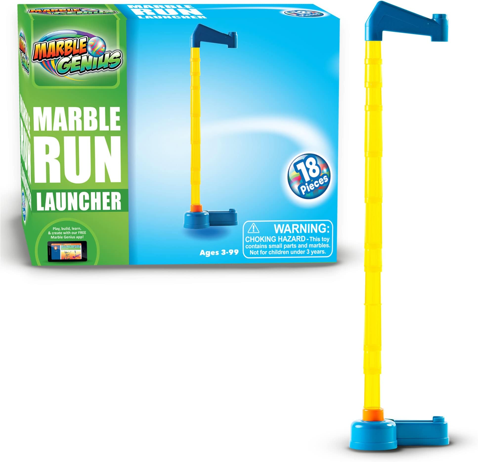 Marble Run Launcher - Unleash Your Creativity with This Set, Includes Marble Launcher Base, Tubes, Top, and 5 Plastic Marbles, Educational STEM Toy, Build, Launch, and Watch Your Marbles Soar