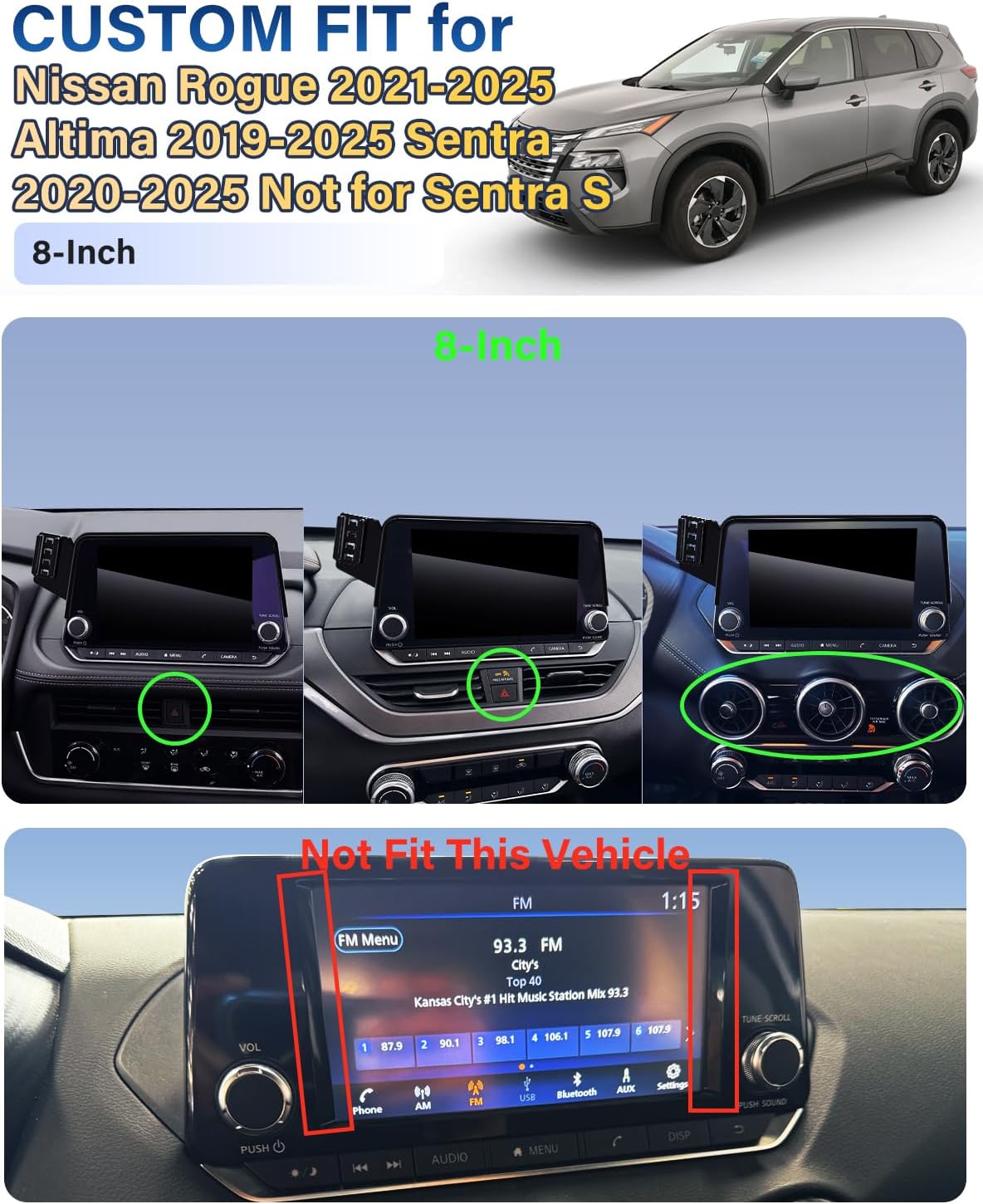 Phone Holder for Nissan Rogue 2021-2025/Altima 2019-2025/Sentra 2020-2025 Accessories 8-Inch Screen, Car Magnetic Phone Mount for MagSafe, Magnets Fast Wireless Charger Phone Base(Not for Sentra S)