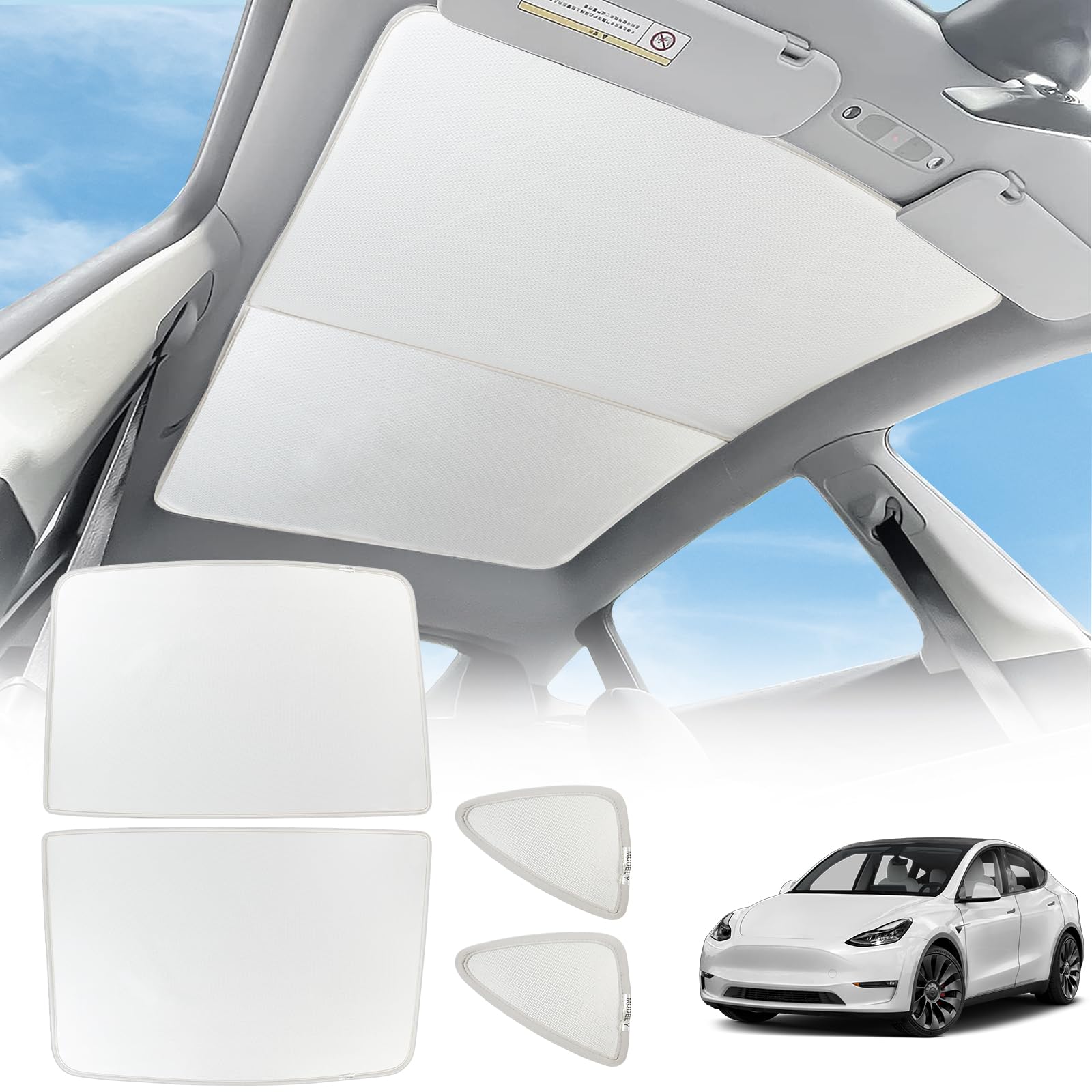 Verbesserter Tesla Model Y Sonnenschirm UV-Blocker Abdeckung, Durchhängen Kühles Material für Sonnenschutz Wärmeisolierung Camping Sichtschutz mit Aufbewahrungstasche
