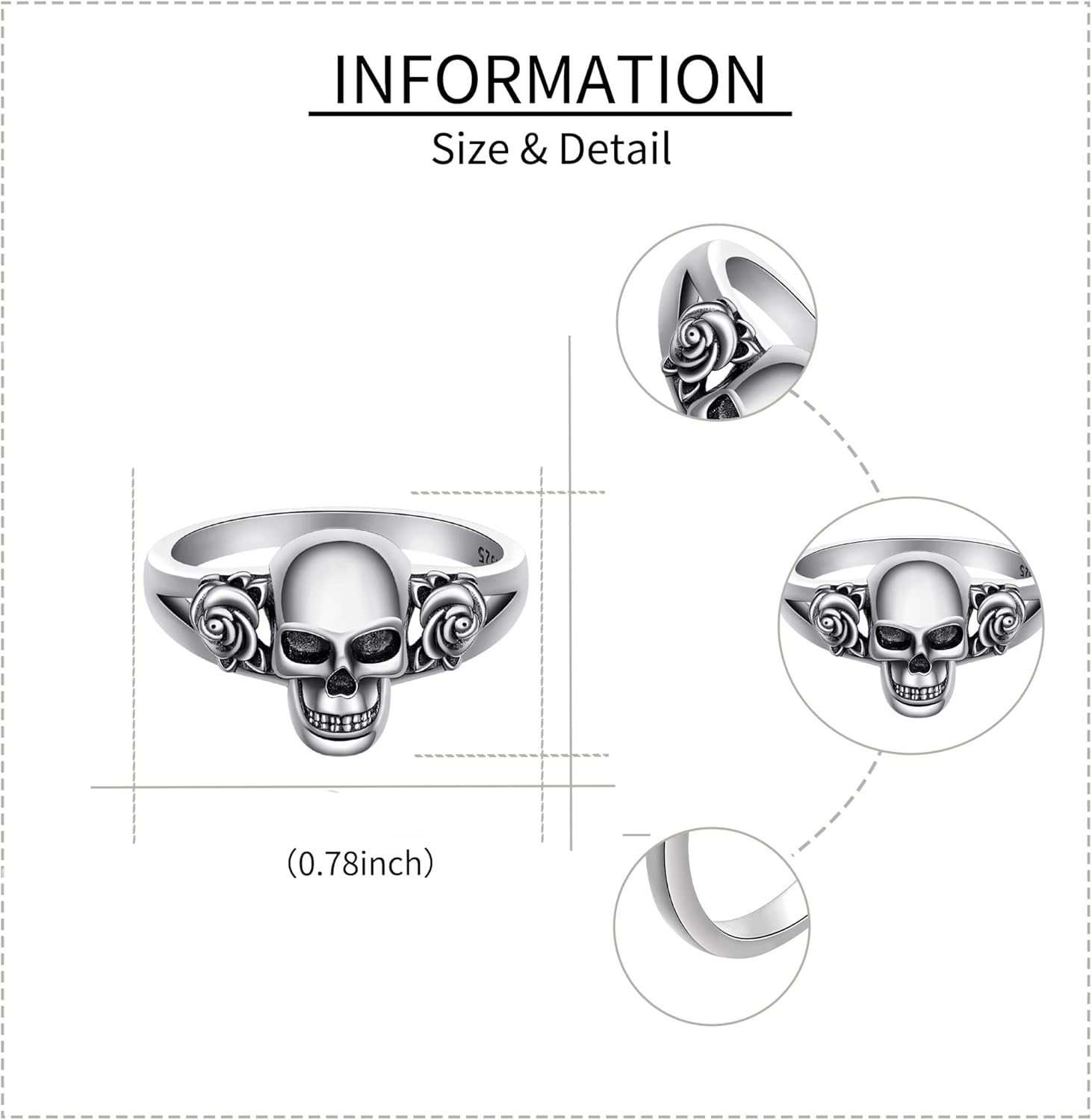 Skull Rings Sterling Silver Skull Rose Ring With Vampire Coffin Gothic Skeleton Jewelry Gift for Women