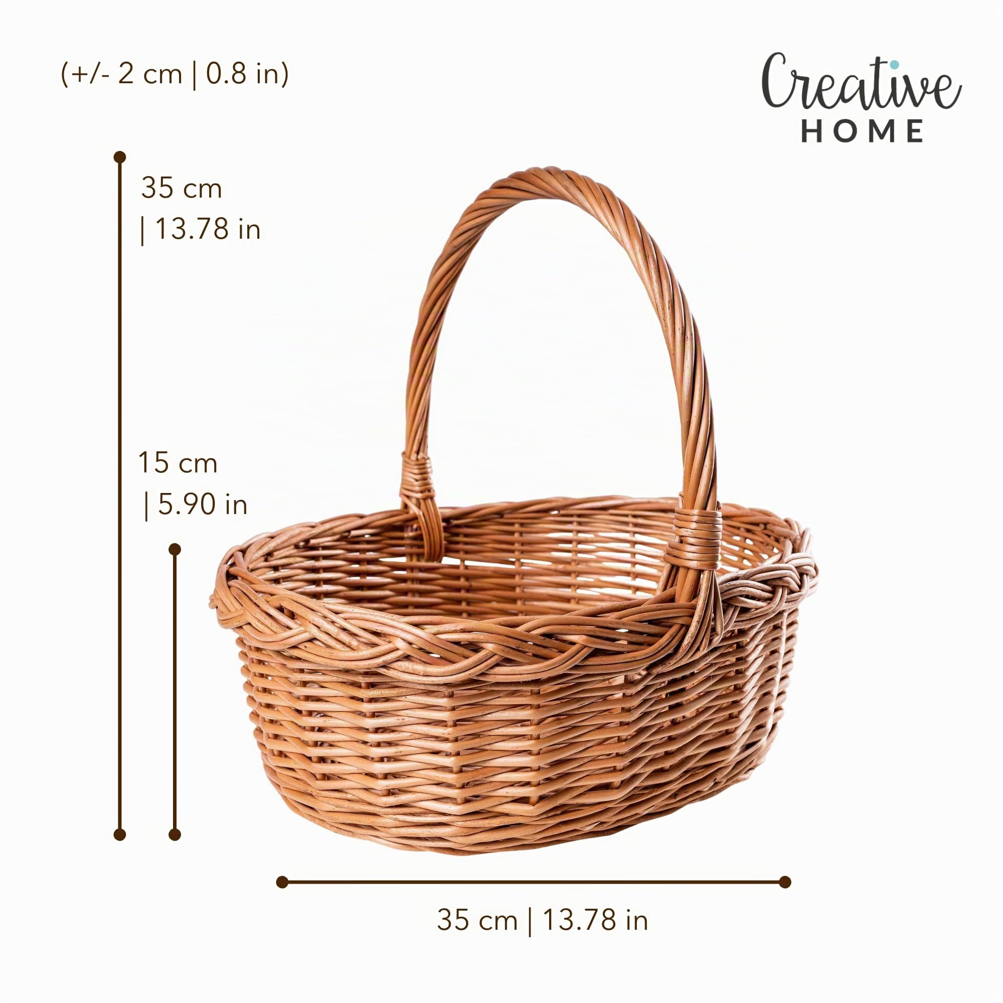 Creative Home Cestino in Vimini Piccolo con Manico 35 x 30 x 35 cm | Cesto Pasquale | Cesta Vimini Intrecciata a Mano | Cestino Regalo Portaoggetti | Cesto Nascita, Porta Bomboniere, Pasqua