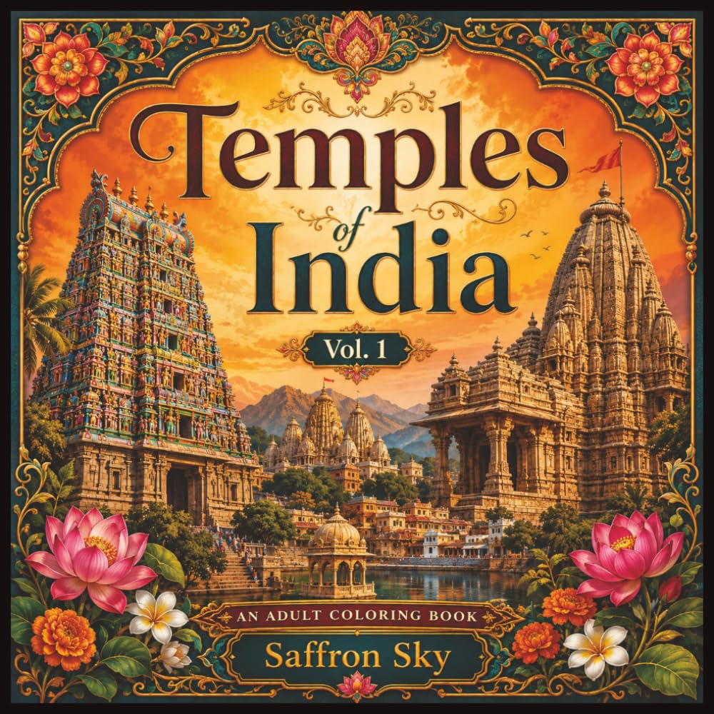 Temples of India Vol. 1: An Adult Coloring Book Featuring Beautiful Indian Temples, Sacred Architecture, Ornate Designs, and Relaxing Cultural Scenes (Saffron Sky Coloring Collection)