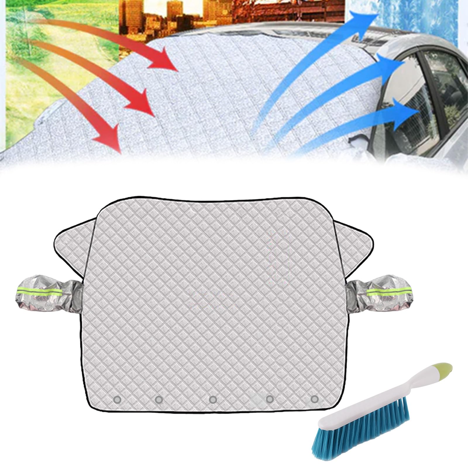 Magnetic Windshield Cover, 2025 Upgrade Windproof Windshield Ice Protector Cover with Straps, Easy Installation Magnetic Car Anti-Snow Cover, UV