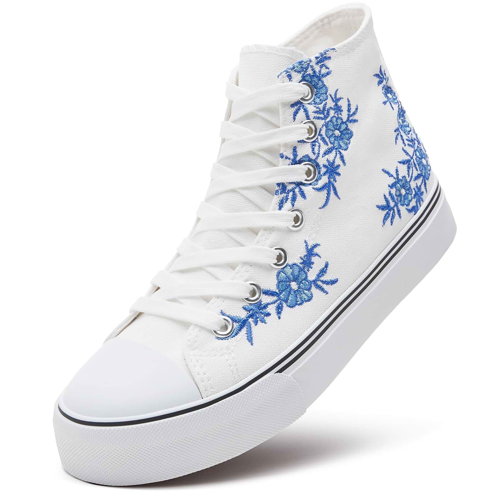 ZGR Womens High Top Canvas Sneakers,Lace-up Casual Tennis Walking Shoes Breathable canvas,memory foam comfort,non-slip outsole,high-top lace-up,walking,tennis,travel,casual