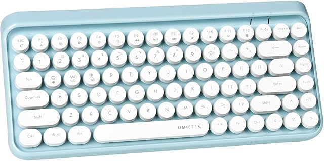 EWoma Portable Bluetooth Colorful Computer Keyboards, Wireless Mini Compact Retro Typewriter Flexible 84Keys Design Keyboard (Blue-white)
