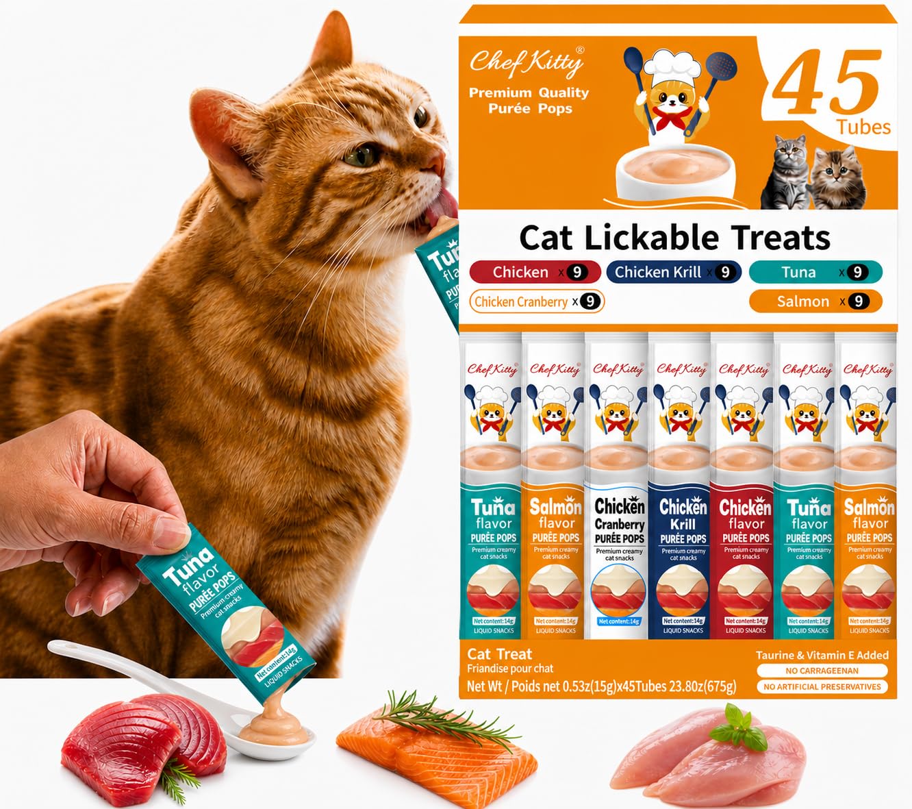 Lickable Cat Treats, Mixed Variety Puree Food Topper, 45 Tubes