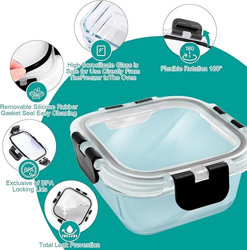Miniatura 4 de Paquete de 3 recipientes bariátricos de preparación de comidas, cuencos de vidrio de 8 onzas para control de porciones, lonchera de vidrio