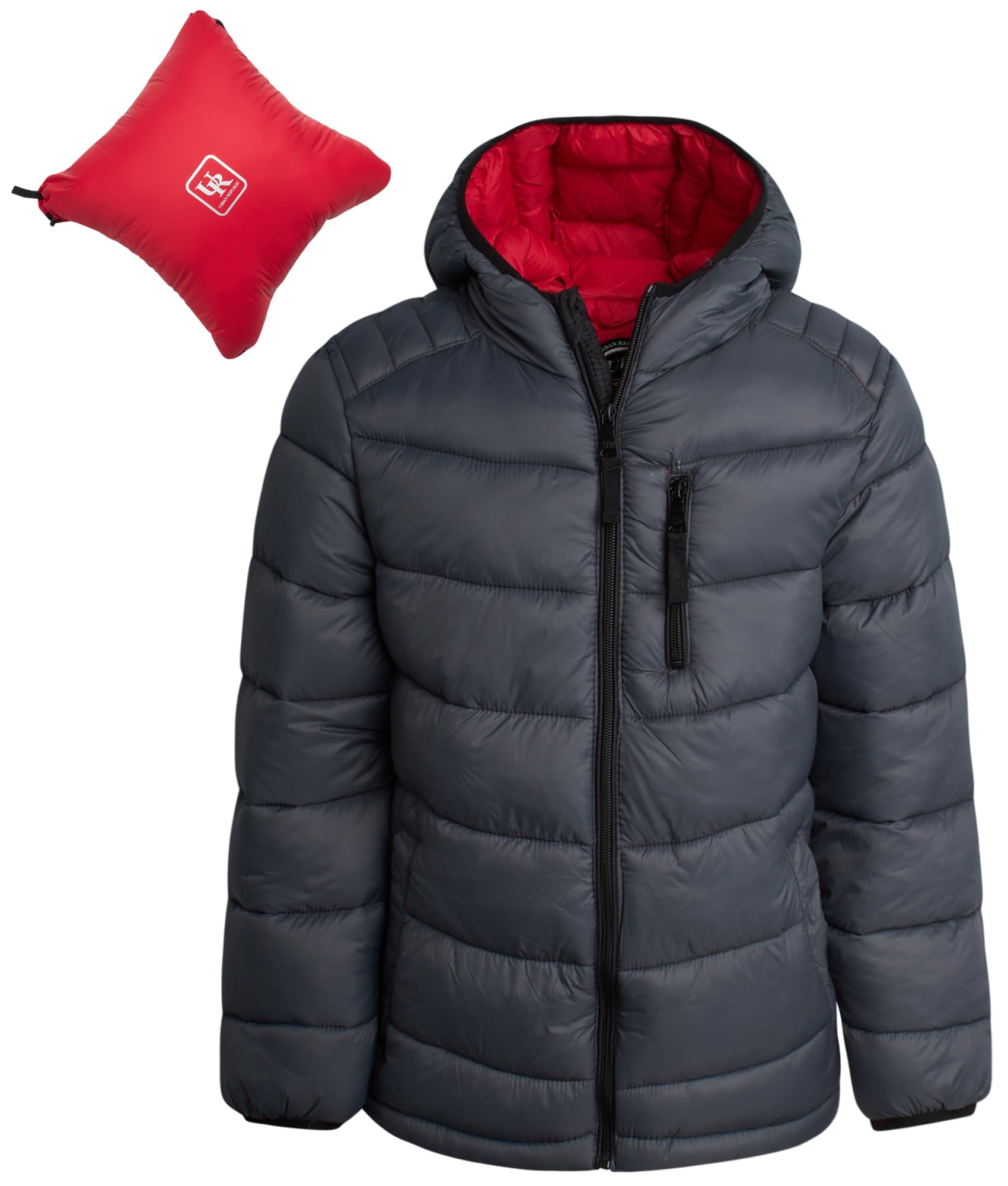 URBAN REPUBLIC Boys Puffer Jacket - Packable Warm Insulated Hooded Boys Winter Coat with Pockets (Sizes 4-20)